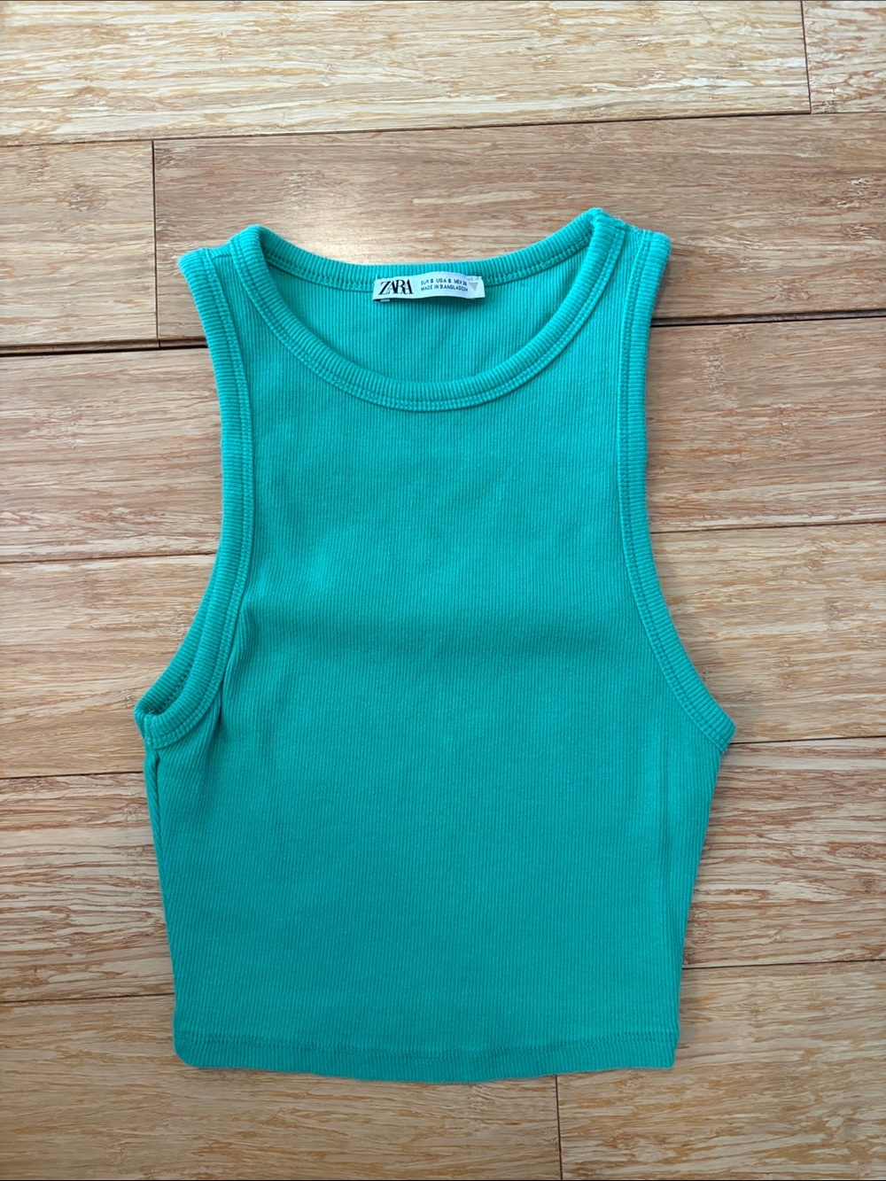 ZARA Green Ribbed Cropped Tank